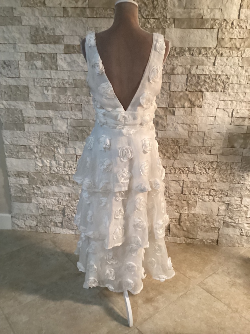 Lulus Exceptional Entrance White Sleeveless Tiered Rosette Midi Dress - Picture 8 of 16